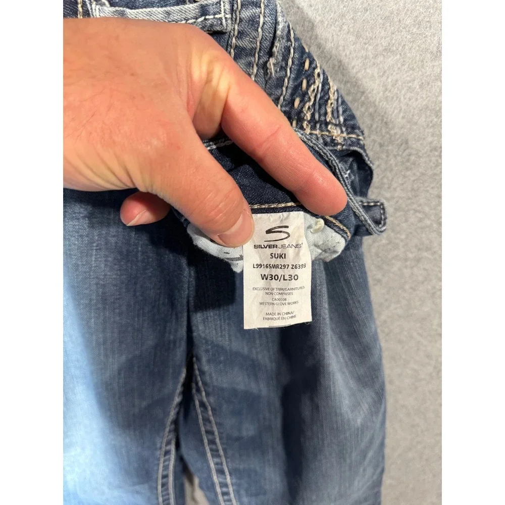 Silver Jeans Suki Womens 30 Bootcut Jeans Dark Wash Denim‎ White Stitching